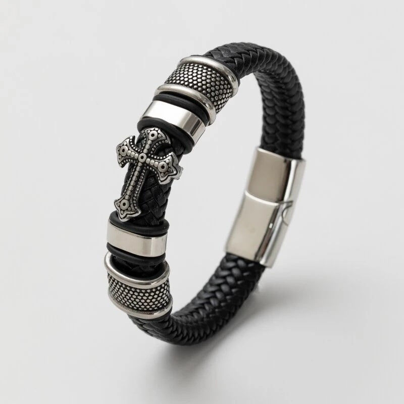 Wholesale Genuine Leather Handwoven Cross Bracelet OLY-BT-LongR003